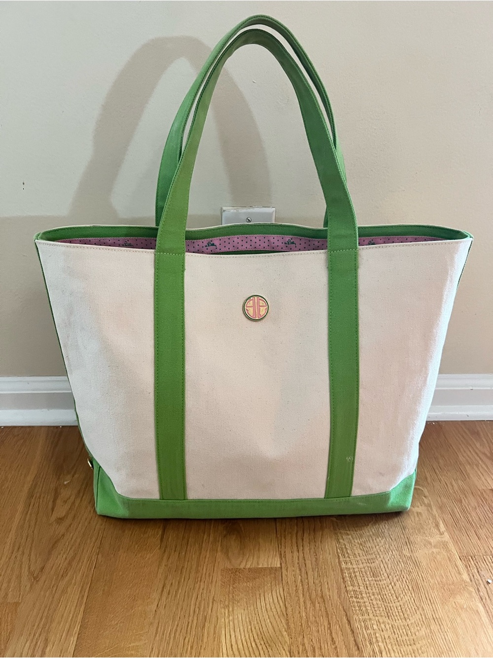 Lilly Pulitzer White Canvas Tote with Green Trim
